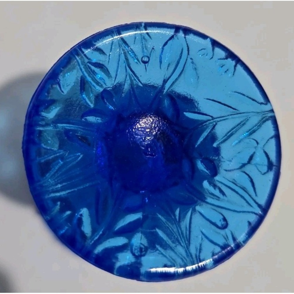 Vintage 80s Cobalt Blue Glass Daisy Toothpick Holder 4" Boho Footed Bud Vase - Picture 5 of 5
